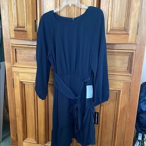 Donna Morgan Blue Sheath Dress with Bishop Sleeves
